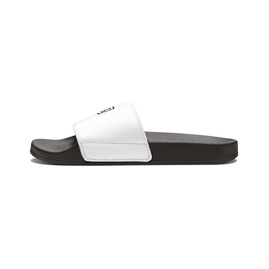 Men's Slide Sandals — White Removable-Strap Slides with WEHOVERS Logo