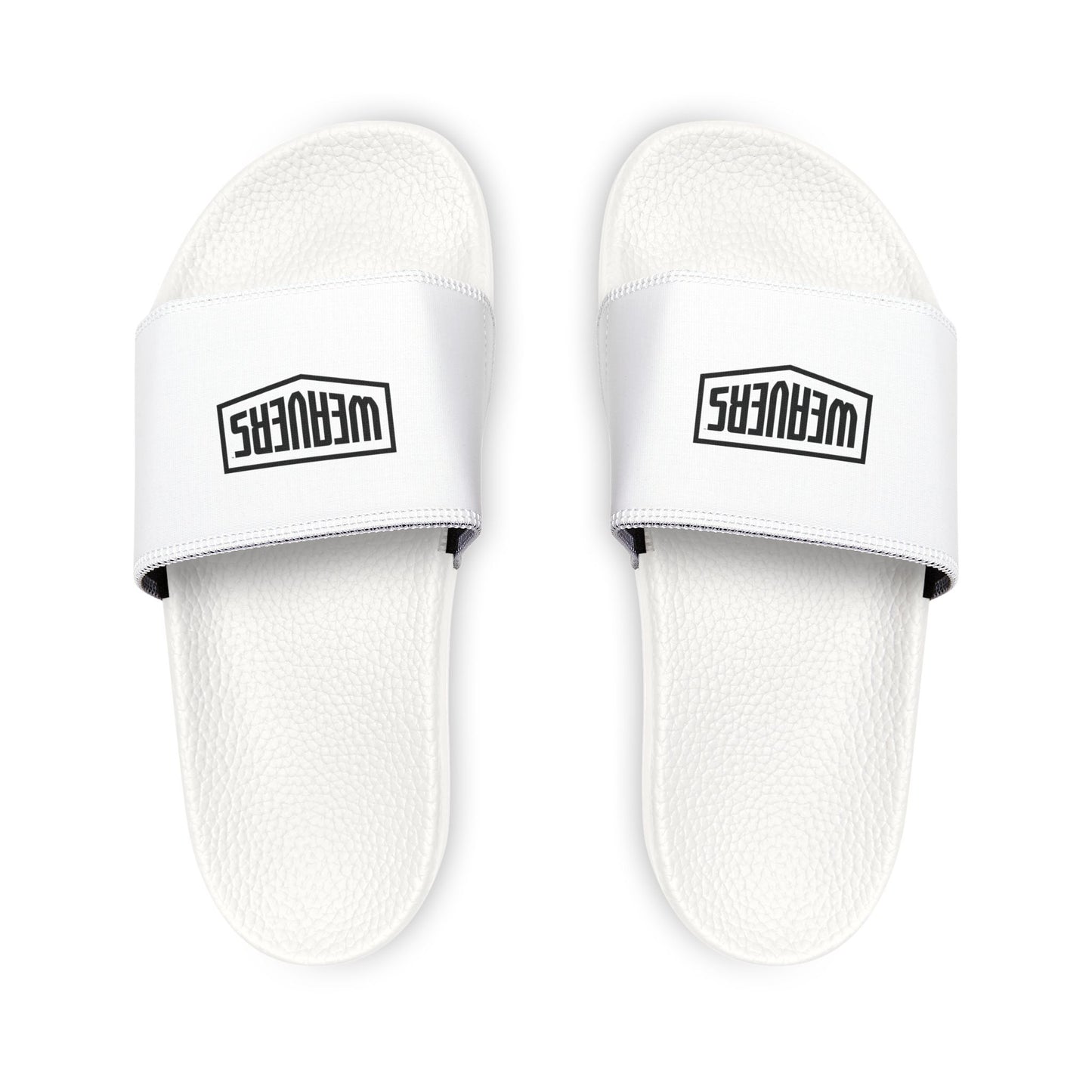 Men's Slide Sandals — White Removable-Strap Slides with WEHOVERS Logo
