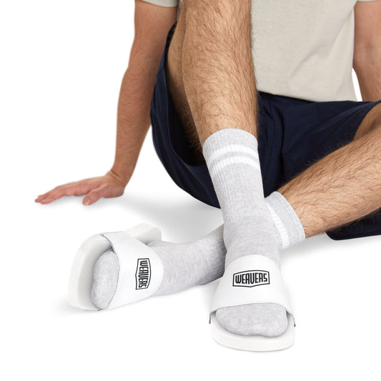 Men's Slide Sandals — White Removable-Strap Slides with WEHOVERS Logo